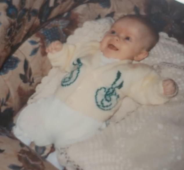 Heartbreaking: Ellie has now told how she understands why her birth mother did what she did due to misinformation given at the time including how expensive it might be to care for a child with disabilities (Ellie pictured as a baby)