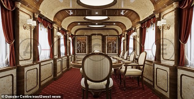 Das Innere eines Speisewagens in Putins Zug, der derzeit für 60 Millionen Pfund modernisiert wird