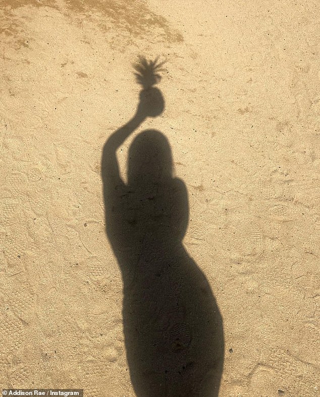 Ananas-Traum: Auf diesem Bild ist Addisons Schatten zu sehen, während sie Früchte auf ihren Kopf legt