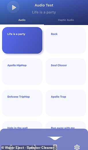 Es können verschiedene Titel abgespielt werden, um zu überprüfen, ob Ihre Lautsprecher funktionieren, darunter „Soul Chaser“, „Life is a Party“ und „Hole in the Wall“.