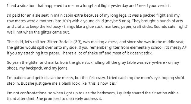 Der Mann schilderte seine inzwischen virale Geschichte anonym im Subreddit „r/AmItheA**hole“ und erzählte, wie er zusammen mit ihrer Mutter auf einem „gepackten“ Flug neben dem Jugendlichen saß