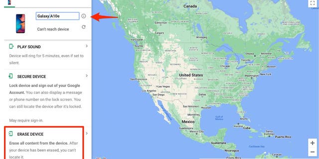 Finden Sie mein Gerät mit der Karte von Nordamerika