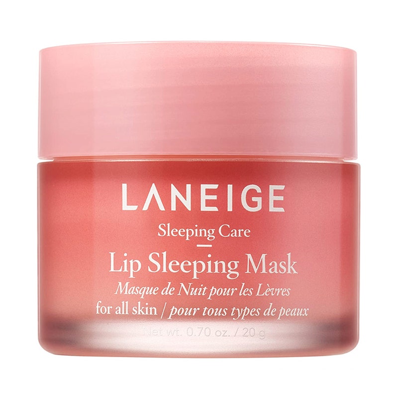 Ein rosafarbenes Glas der Laneige Lip Sleeping Mask auf weißem Hintergrund