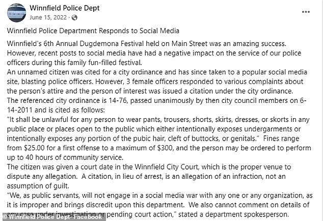 Die Polizei von Winnfield reagierte auf den Vorfall auf Facebook.