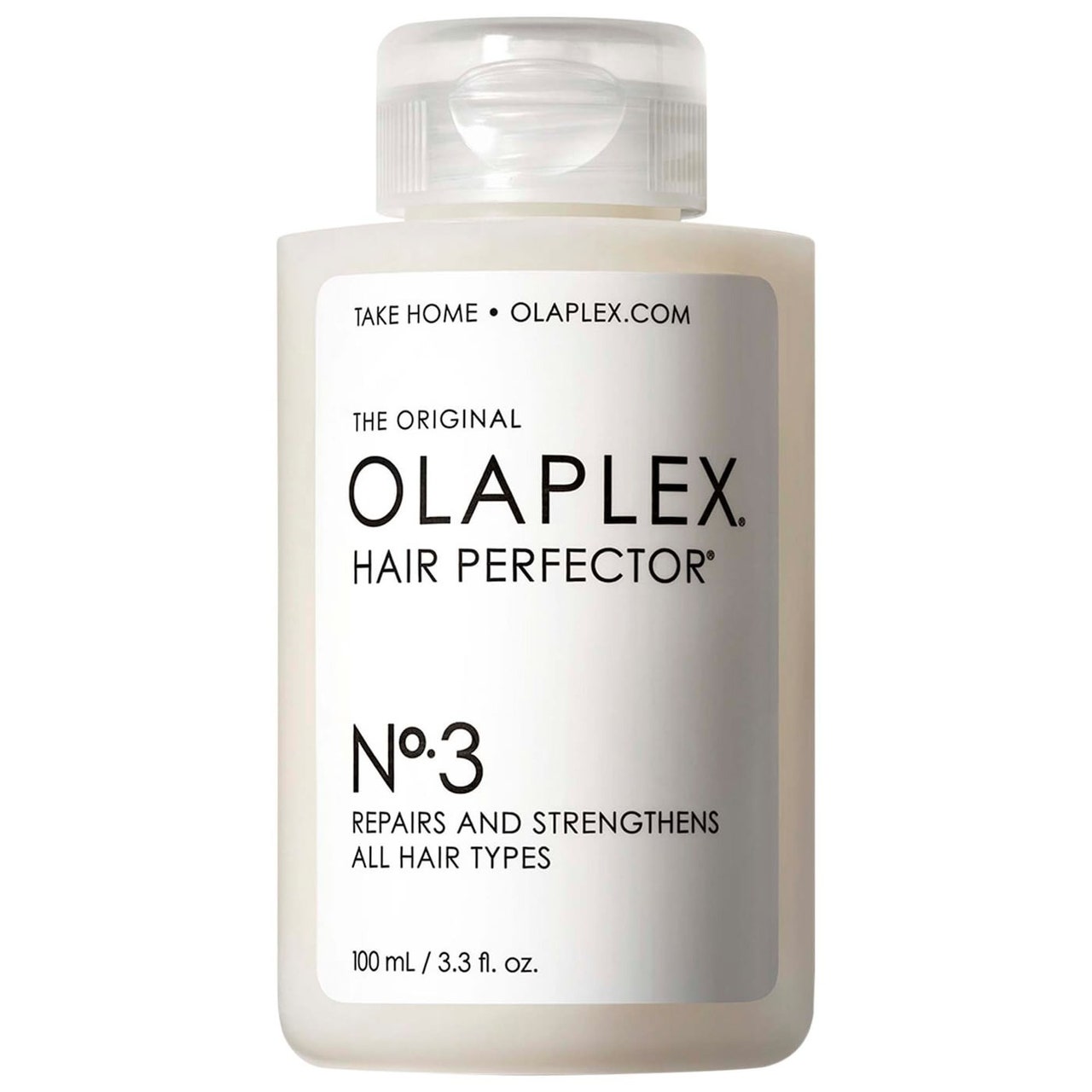 Olaplex Hair Perfector Nr. 3 weiße Flasche auf weißem Hintergrund