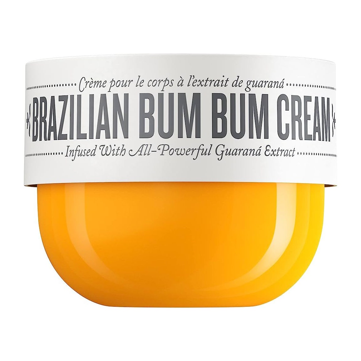 Sol de Janeiro brasilianisches Bum Bum Creme-Orangenglas mit weißem Deckel auf weißem Hintergrund