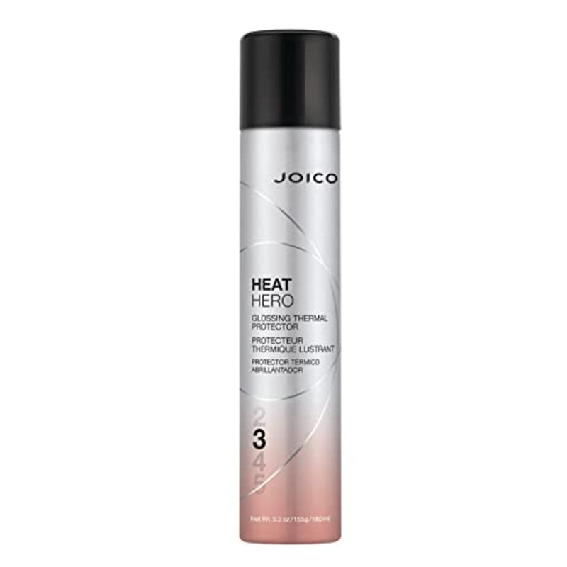 Eine silberne und rote Flasche des Joico Heat Hero Glossing Thermal Protector auf weißem Hintergrund