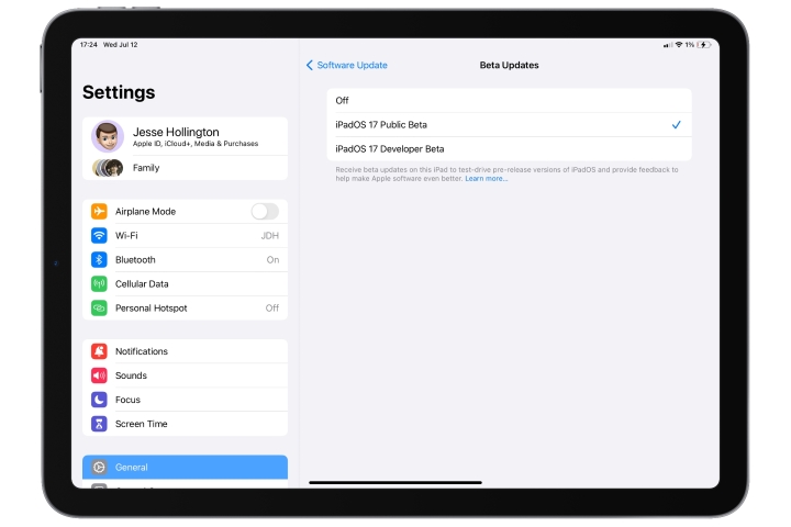 iPad zeigt die öffentliche Betaversion von iPadOS 17.