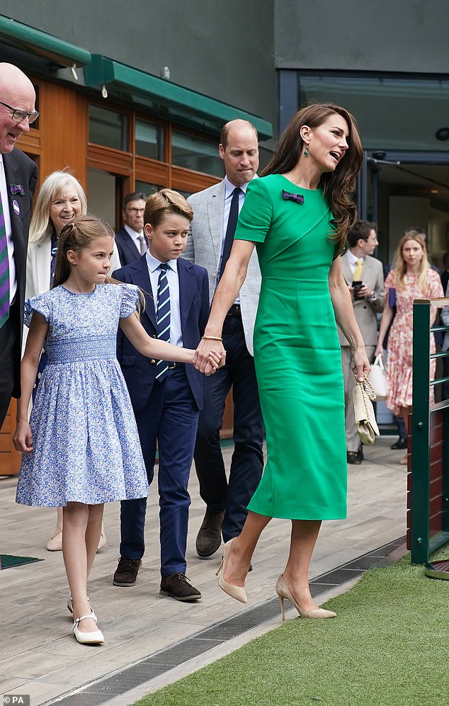 Princess Kate, 41, who is patron of the All England Club, led Charlotte in by the hand as they arrived
