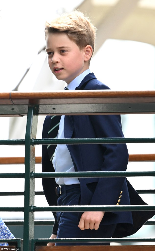 Prince George, nine, looked smart and dressed for the occasion in a navy suit with a white shirt and a dark tie