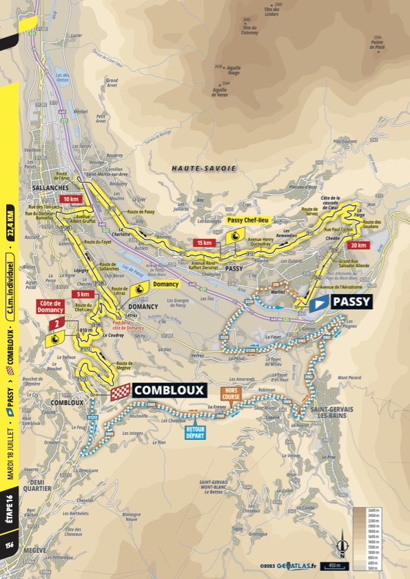 Die Karte der 16. Etappe der Tour de France 2023