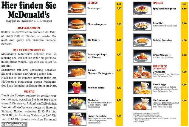Aus den Speisekarten des McTrain geht hervor, dass es neben den Standardgerichten von McDonald's wie Cheeseburger und Big Macs auch einige ungewöhnlichere Menüzusätze gab
