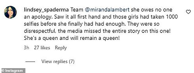In ihrer Ecke: Andere stellten sich auf die Seite von Miranda – ein Fan im Internet sagte, sie sei „niemandem eine Entschuldigung schuldig“