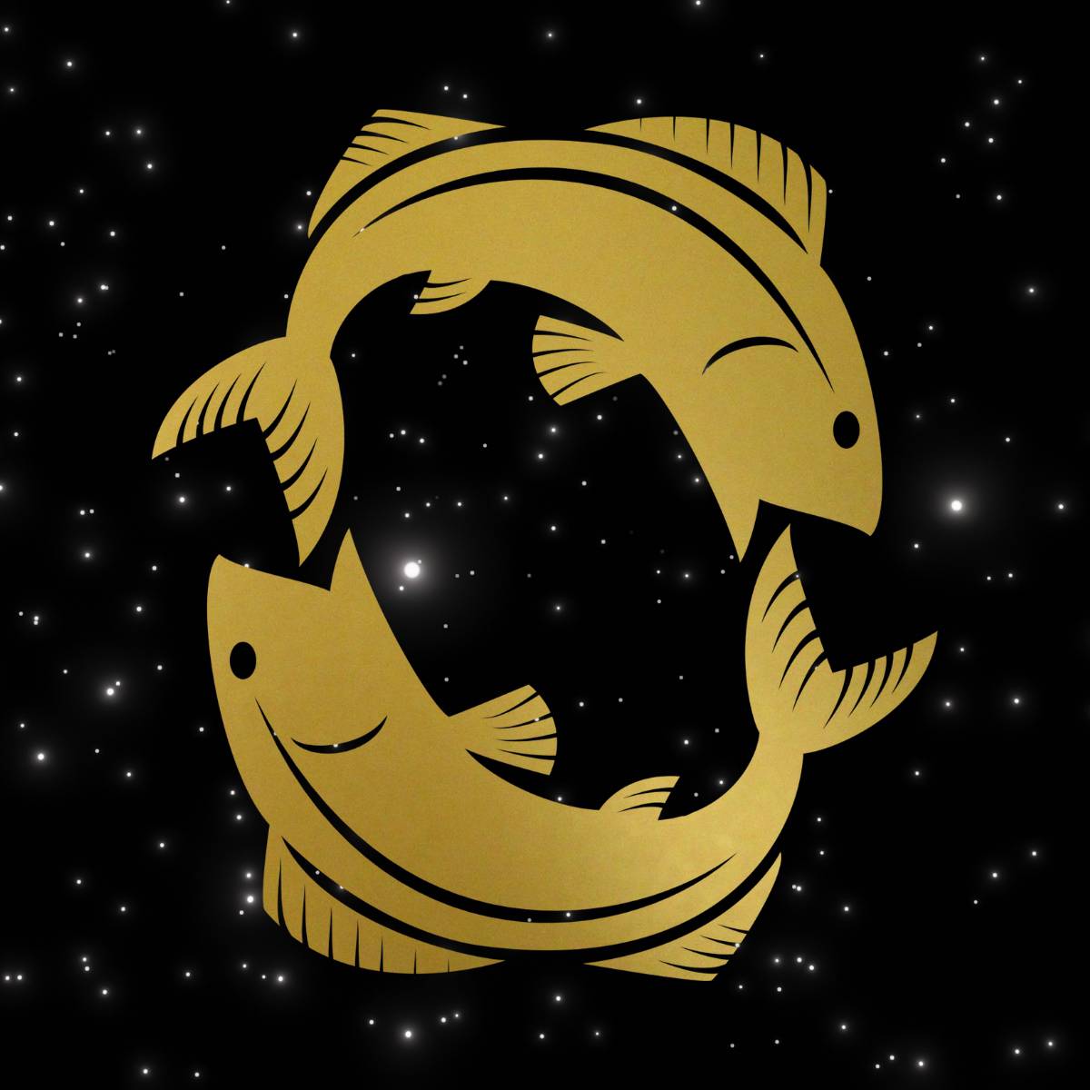 Grafik eines goldenen Fisches auf einem Nachthimmelhintergrund.