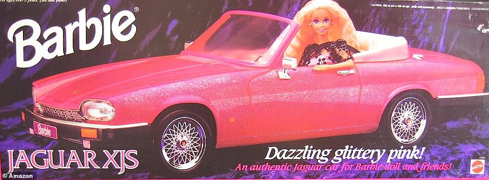 Barbie's journey through the nineties saw her return to a British favourite, Jaguar, and a 'dazzling glittery pink' XJS convertible