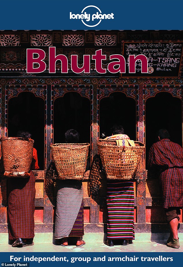 Dieses auffällige Cover gehört zu einem Bhutan-Reiseführer aus dem Jahr 1998, geschrieben vom Reiseschriftsteller Stan Armington