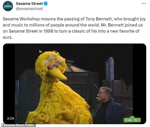 'He brought joy and music to millions': Bosses of children's television programme Sesame Street shared a picture of the star on the show as they paid tribute