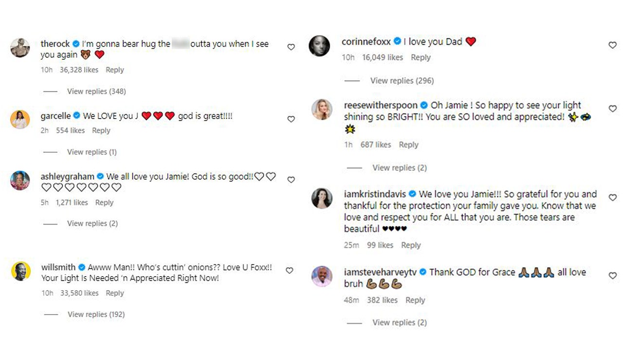 Will Smith, Reese Witherspoon und The Rock kommentieren den Instagram-Beitrag von Jamie Foxx