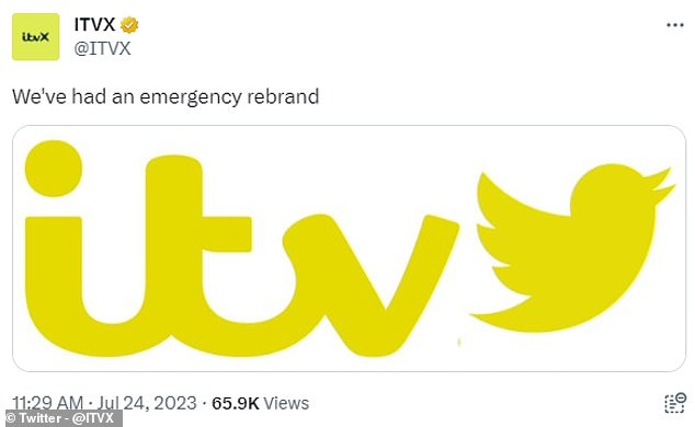 ITVX, der Streaming-Dienst von ITV, twitterte, dass es „ein Notfall-Rebranding“ gegeben habe, und veröffentlichte ein Foto seines Logos mit dem Twitter-Vogel anstelle des X