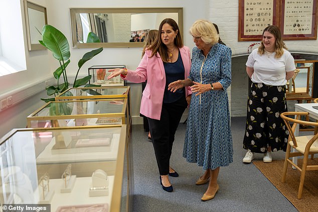 The Queen admitted her grand-daughters were 'incredibly jealous' of her as she toured the headquarters of British design success Monica Vinader