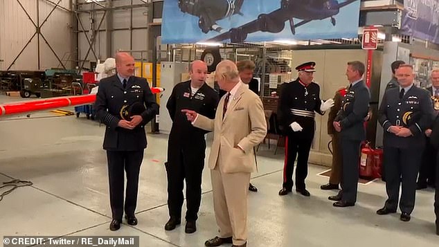 After arriving at the RAF base, King Charles was greeted by station commander Group Captain Billy Cooper