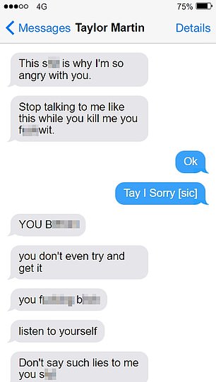 Taylor Martin soll fünf Jahre lang beleidigende SMS verschickt haben