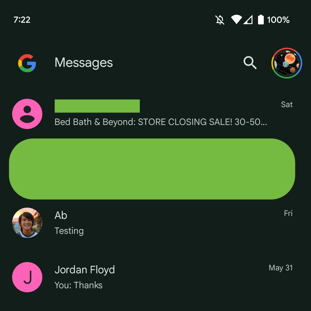 Neugestaltung des Startbildschirms von Google Messages