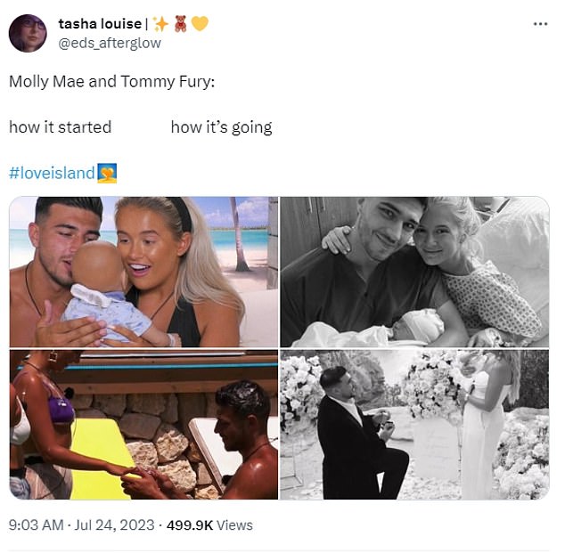Süß: Ein Fan von Molly-Mae und Tommy hat in einem viralen Tweet darauf hingewiesen, dass die Beziehung des Paares die Herausforderungen in der Love Island-Villa widerspiegelt