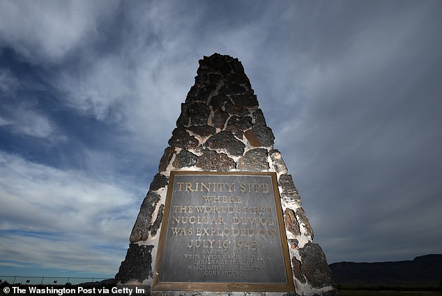 A monument is seen at the Trinity Site to mark the detonation of the first atomic bomb on July 16th 1945