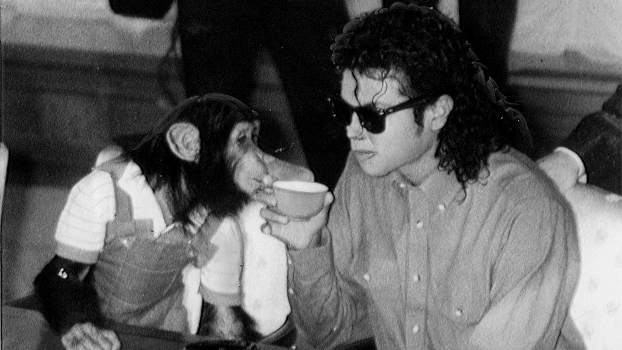 Michael Jackson with his pet monkey Bubbles