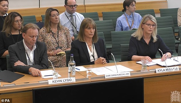 Giving evidence: Managing director of media and entertainment Kevin Lygo, ITV boss Dame Carolyn McCall and general counsel and company secretary Kyla Mullins  in the House Of Commons last month