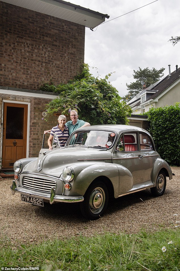 Husband and wife Greg and Nicky Hoar with the Morris Minor. Greg, a heritage consultant from Corfe Mullen, near Poole, Dorset, and Nicky still regularly drive the Morris