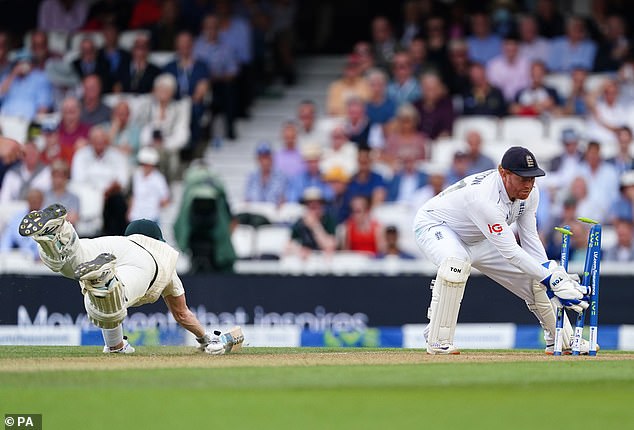 He survived a run out scare earlier in the day when Jonny Bairstow took the bails with Smith short of his crease.