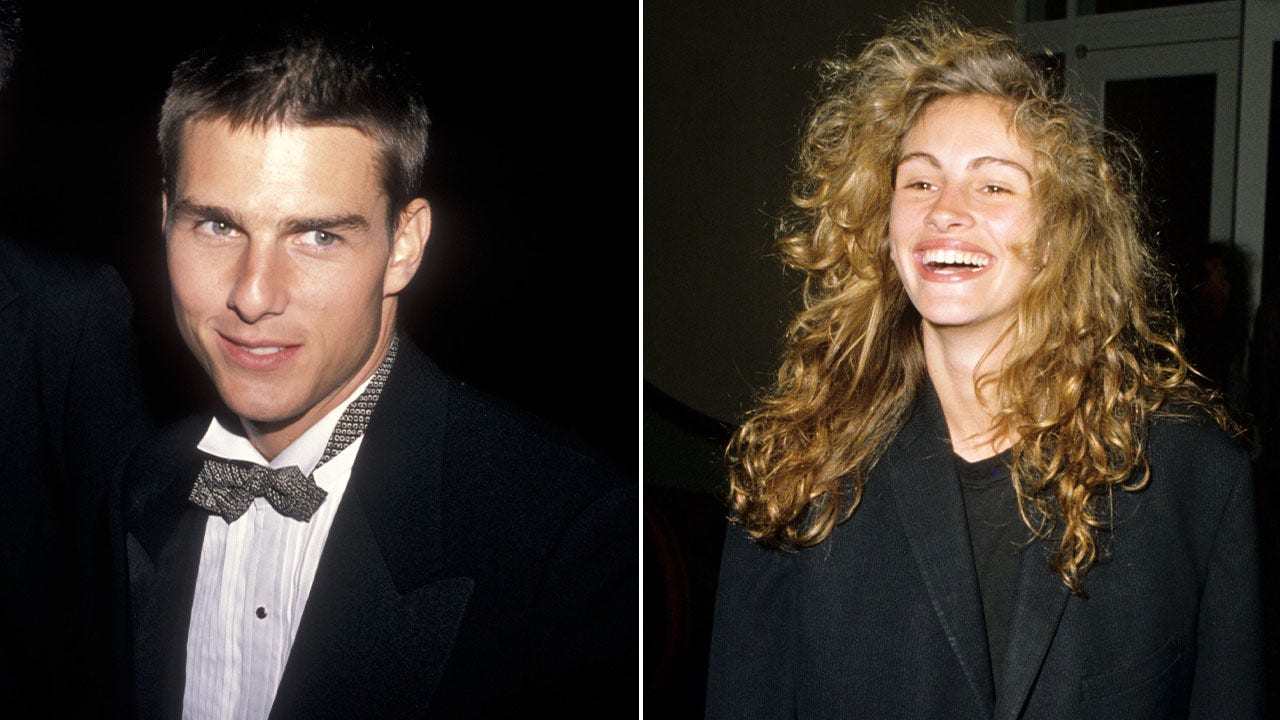 side by side photos of Tom Cruise and Julia Roberts in 1989