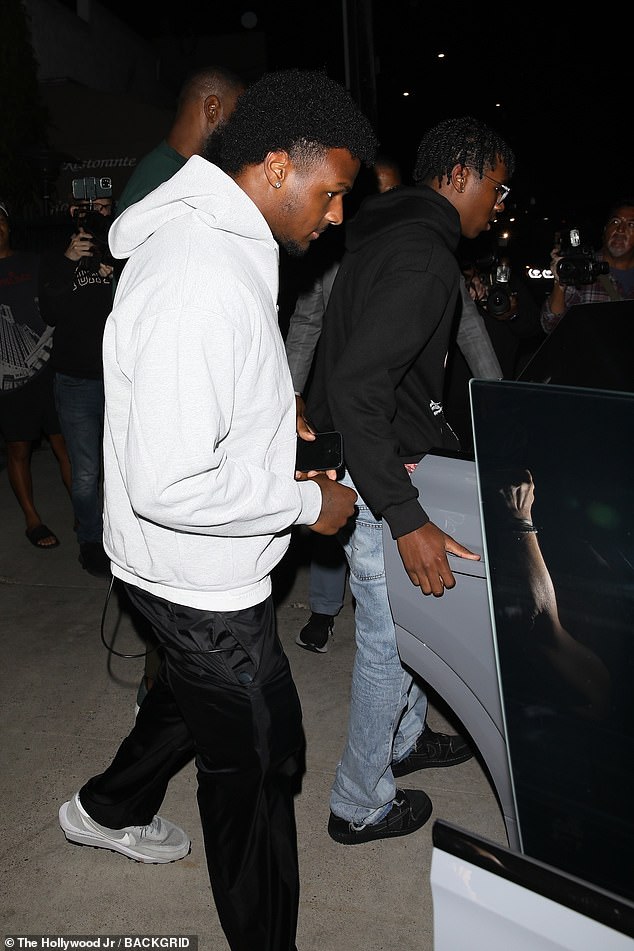 Bronny, 18, was seen leaving the restaurant with his younger brother Bryce standing close by