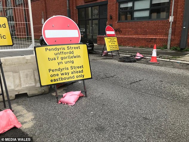 The sign on Clare Road is causing chaos in the Welsh capital, with the direction of traffic being changed to one way due to road works