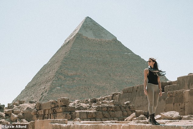 When asked what surprised her the most about Egypt, Lexie reveals it’s that the country ‘rewards you when you travel off the beaten path'. She's pictured above at the pyramids of Giza