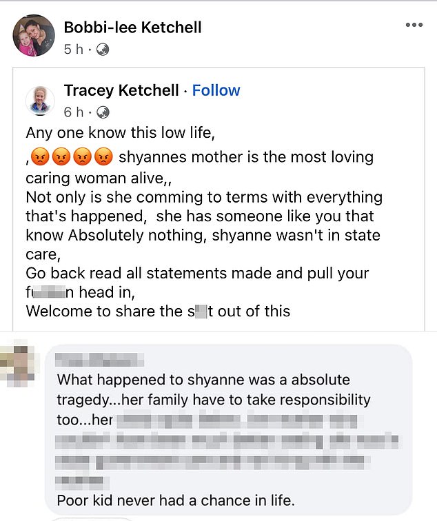 Trolls have lashed out at Shyanne-Lee's family (pictured) - prompting her grandmother to hit back on Facebook