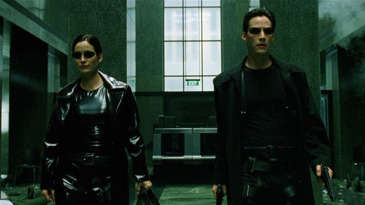 Trinity and Neo in The Matrix.