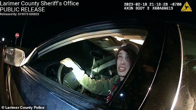 Brent Thompson, 28, is seen on February 18 being pulled over by police near Fort Collins, Colorado