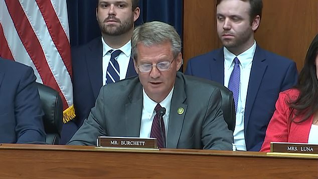 The hearing kicked off with opening statements from Representative Tim Burchett (R-Tenn), who said: 'We are going to uncover the UFO coverup'