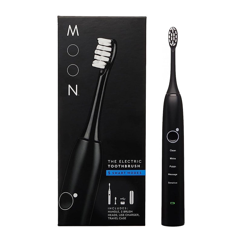 The black Moon Oral Care Sonic Electric Toothbrush on a white background