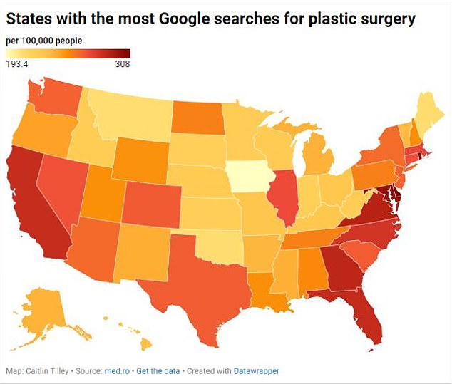 Delaware, Rhode Island und Maryland sind die drei Bundesstaaten mit den meisten Google-Suchen nach kosmetischen Eingriffen