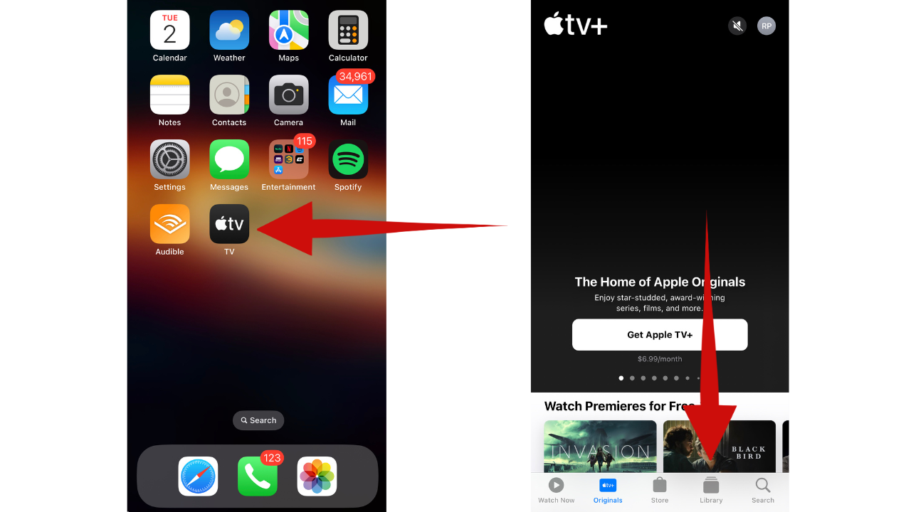 Image of opening the Apple TV app on an iPhone