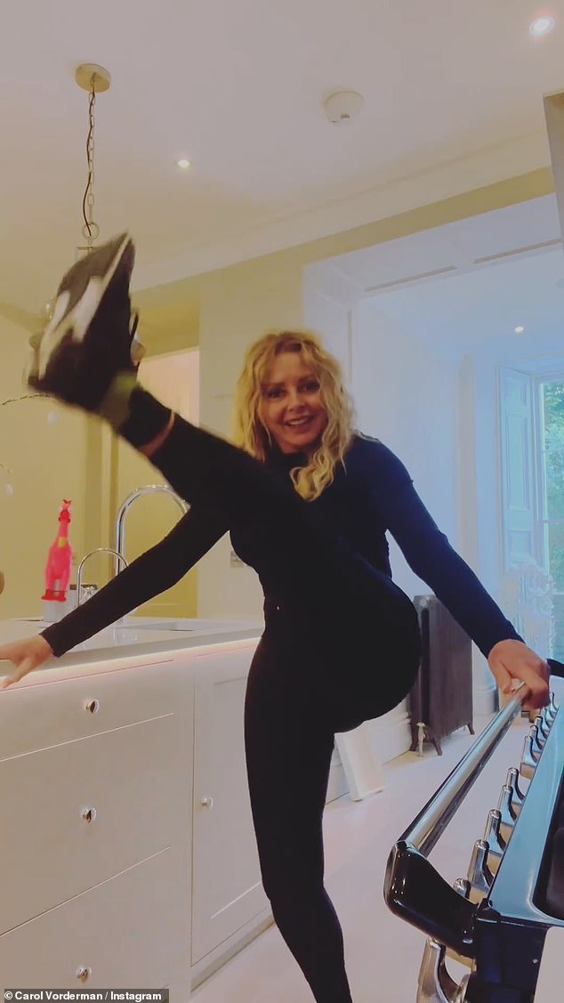 Wow! Carol Vorderman has shown off her incredible flexibility in a new video on her Instagram on Sunday