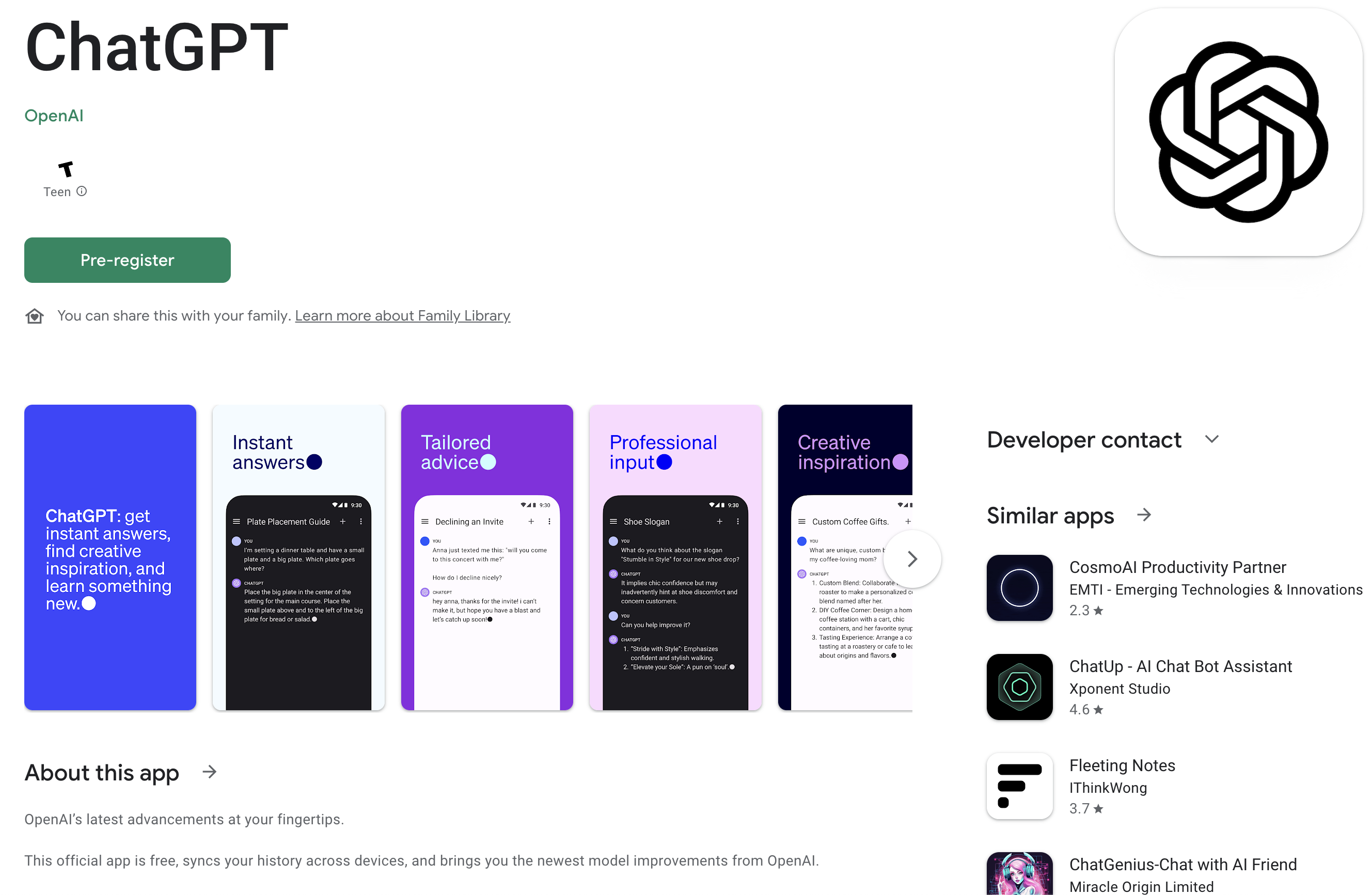 ChatGPT-Android-App zur Vorregistrierung im Google Play Store verfügbar