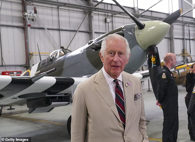 King Charles III appeared to be in high spirits as he enjoyed an afternoon tea with veterans on a visit of the Battle of Britain memorial