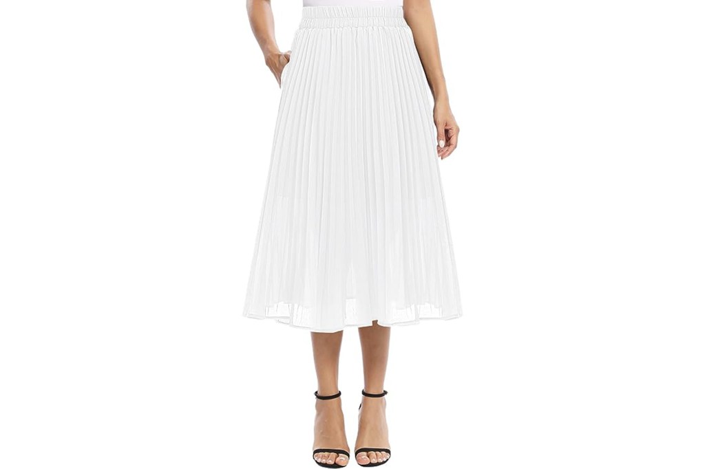 Amazon white pleated midi skirt