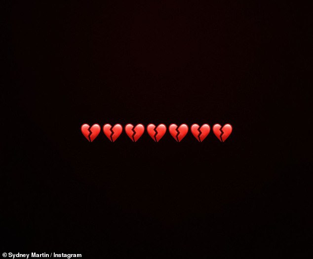 Heartbroken: Minutes after news of his death broke, Sydney posted a line of seven broken-hearted emojis over a black background to her Instagram Stories