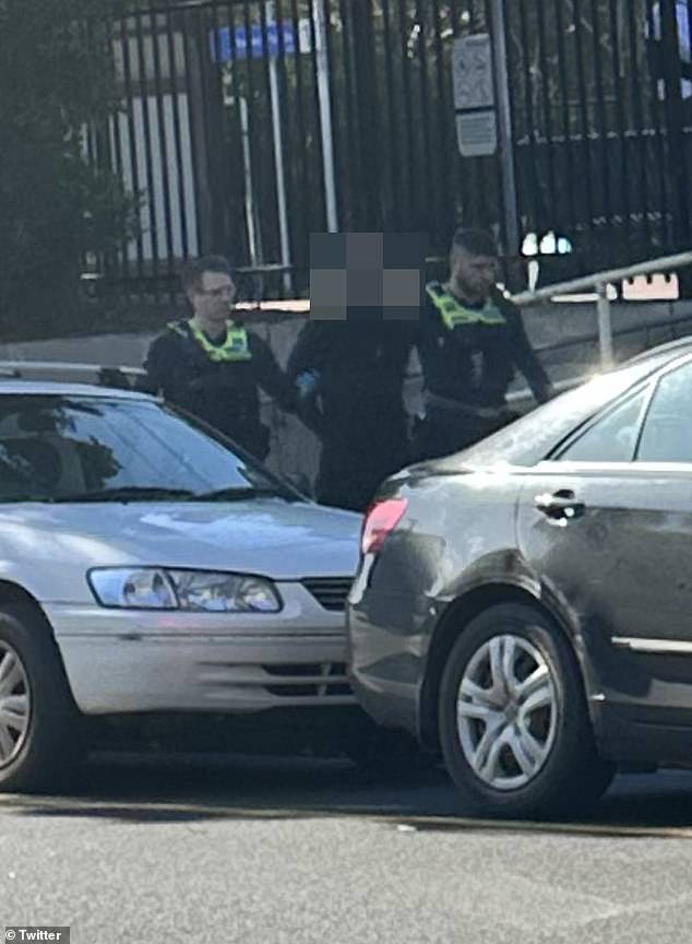 A man has been arrested (pictured) after four people were stabbed in Moonee Ponds, in Melbourne's inner northwest, on Wednesday afternoon